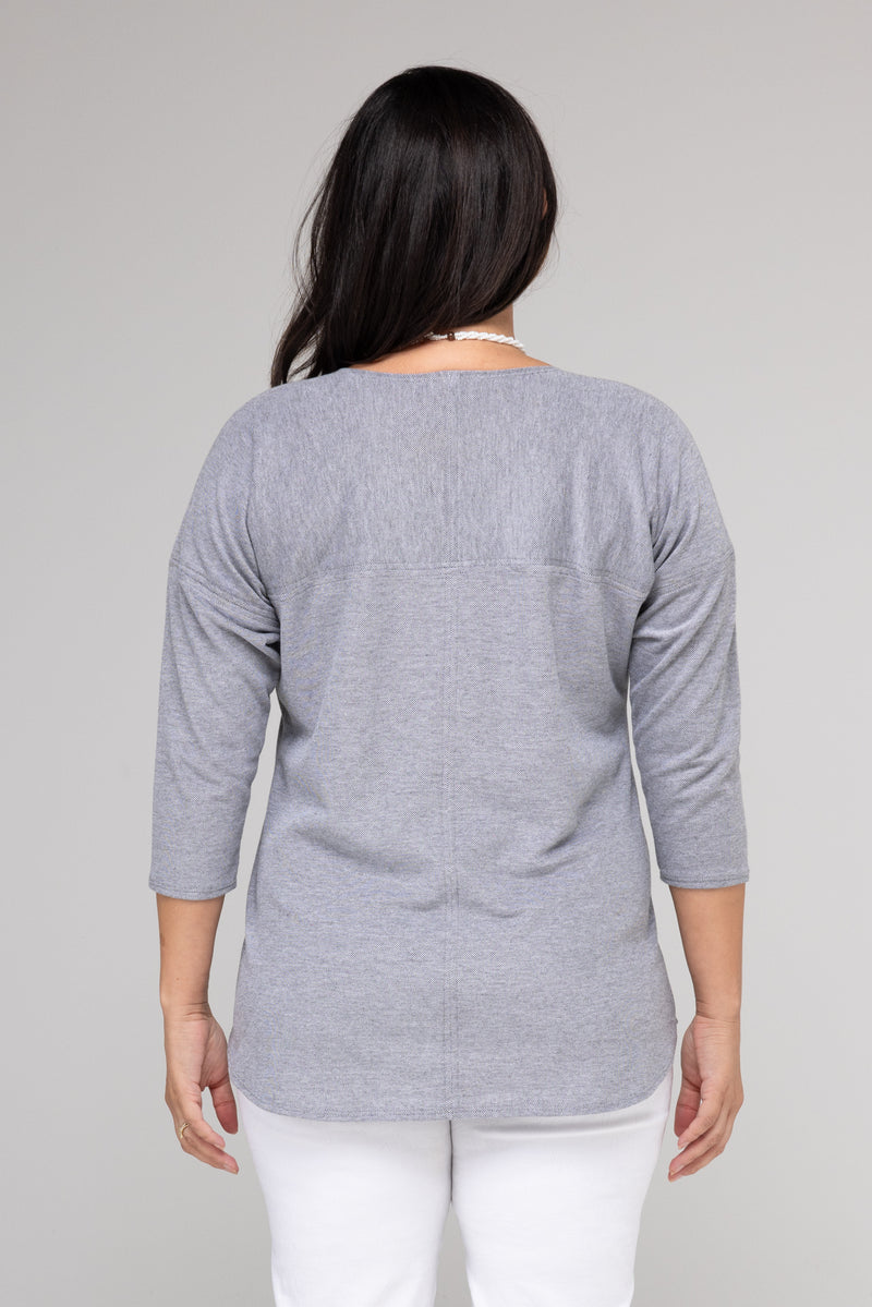 Granite Feature Stitched Cotton Knit 3/4 Sleeve Top
