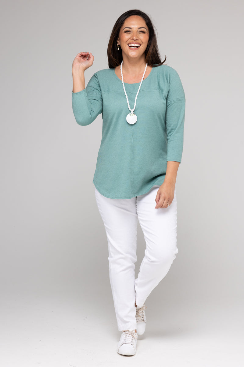Seafoam Feature Stitched Poly/Cotton Knit 3/4 Sleeve Top