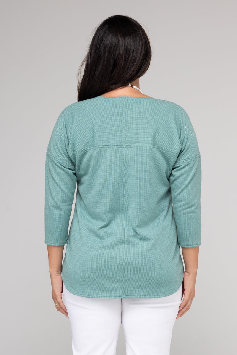 Seafoam Feature Stitched Poly/Cotton Knit 3/4 Sleeve Top