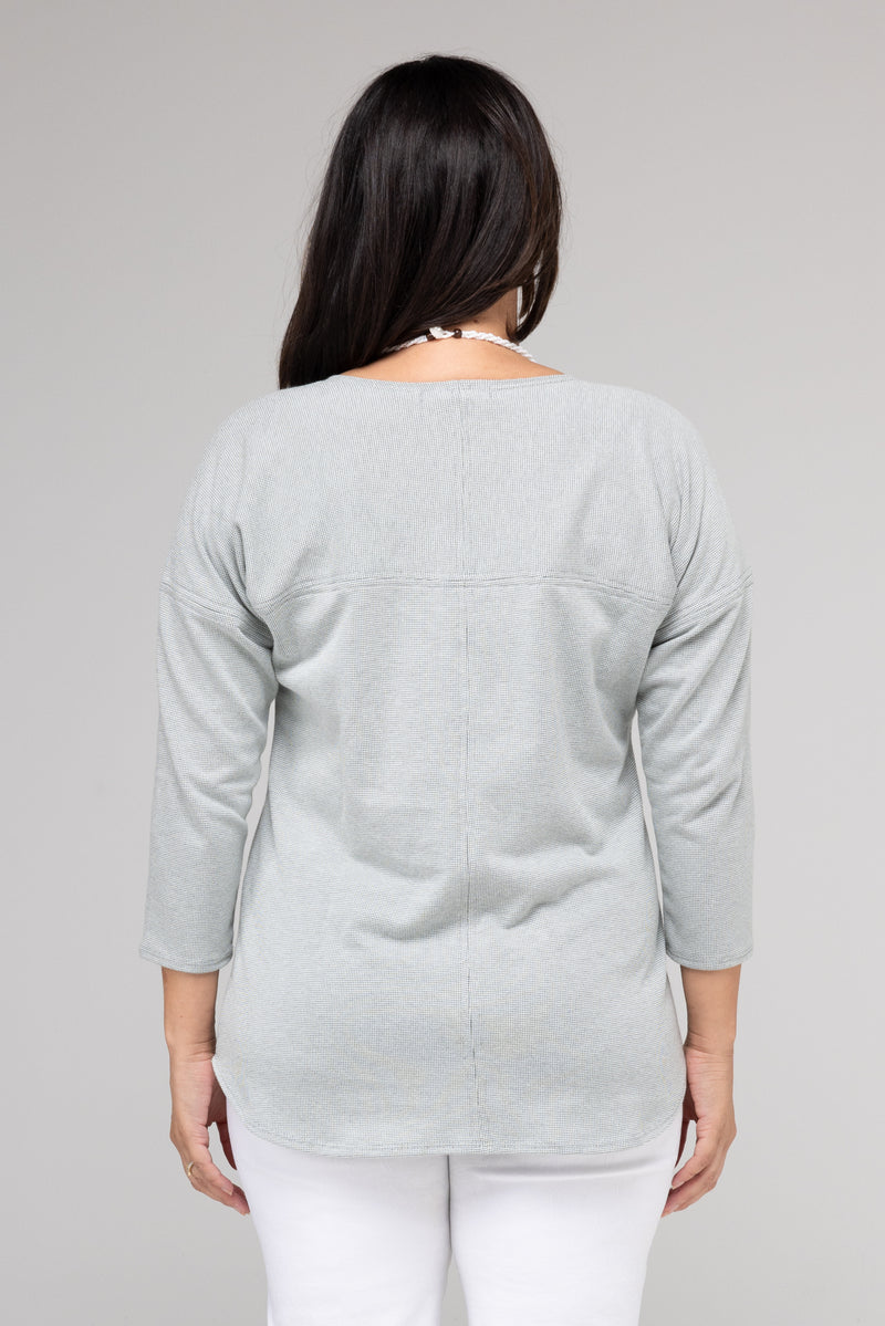 Sage Feature Stitched Cotton Knit 3/4 Sleeve Top