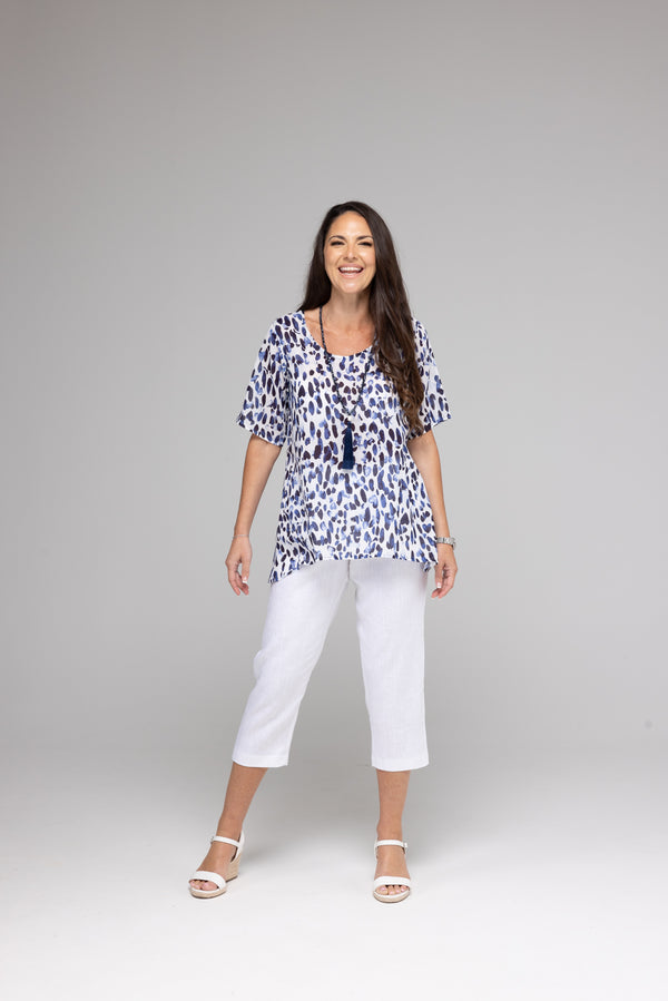 White Linen Capri Pants