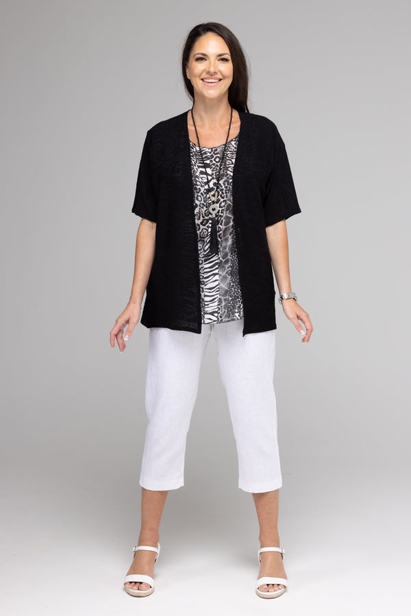 Black Poly Rayon Short Sleeve Cardigan