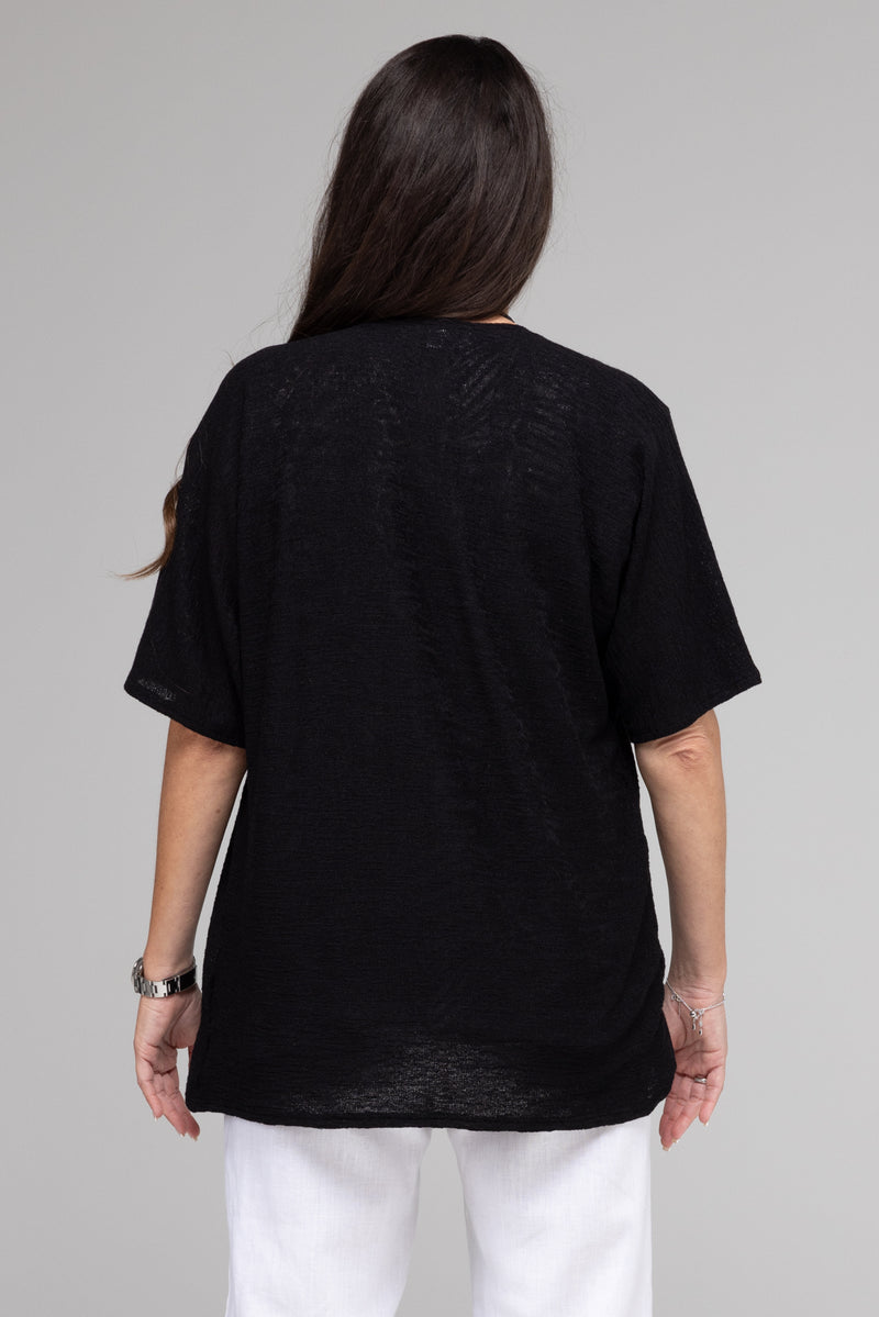 Black Haven Poly/Rayon Knit Short Sleeve Cardigan
