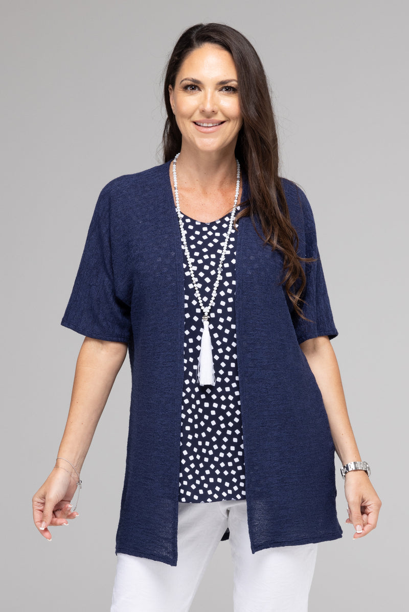 Navy Haven Poly/Rayon Knit Short Sleeve Cardigan