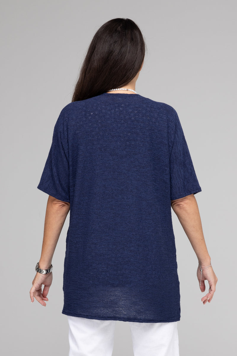 Navy Haven Poly/Rayon Knit Short Sleeve Cardigan
