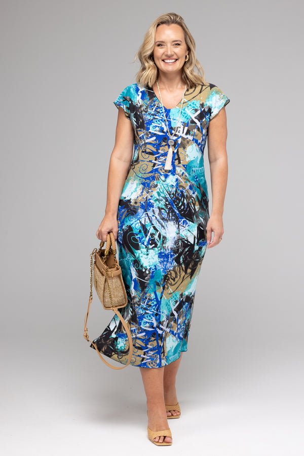 Seachange Print Short Sleeve Jersey Maxi Dress