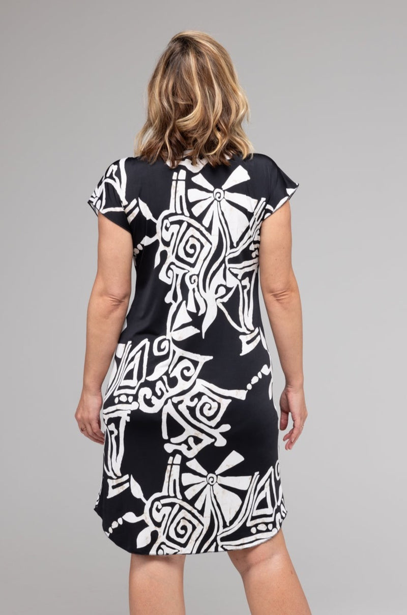 Maori Print Short Sleeve Jersey Shift Dress