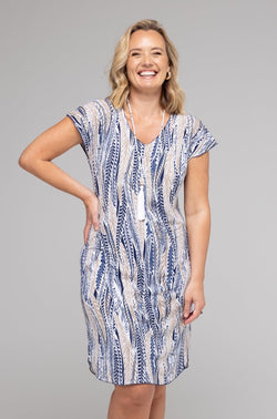 Wheat Print Short Sleeve Jersey Shift Dress