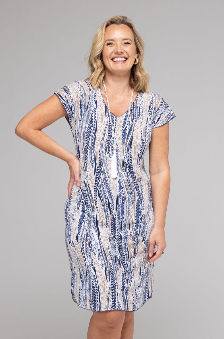 Wheat Print Short Sleeve Jersey Shift Dress