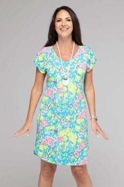 Neon Short Sleeve Jersey Shift Dress