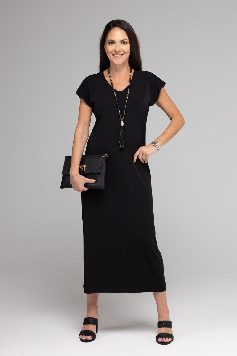 Black Short Sleeve Jersey Maxi Dress