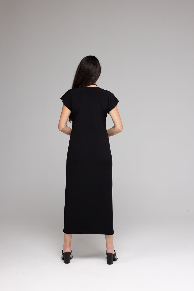 Black Short Sleeve Jersey Maxi Dress