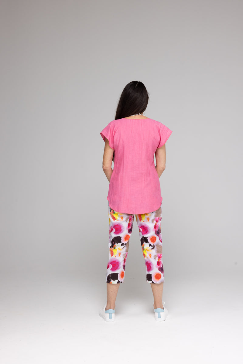 Summer Print Cotton/Linen Capri Pants