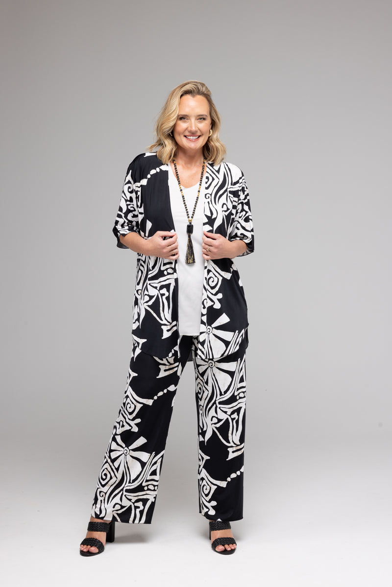 Maori Print Jersey Short Sleeve Kimono