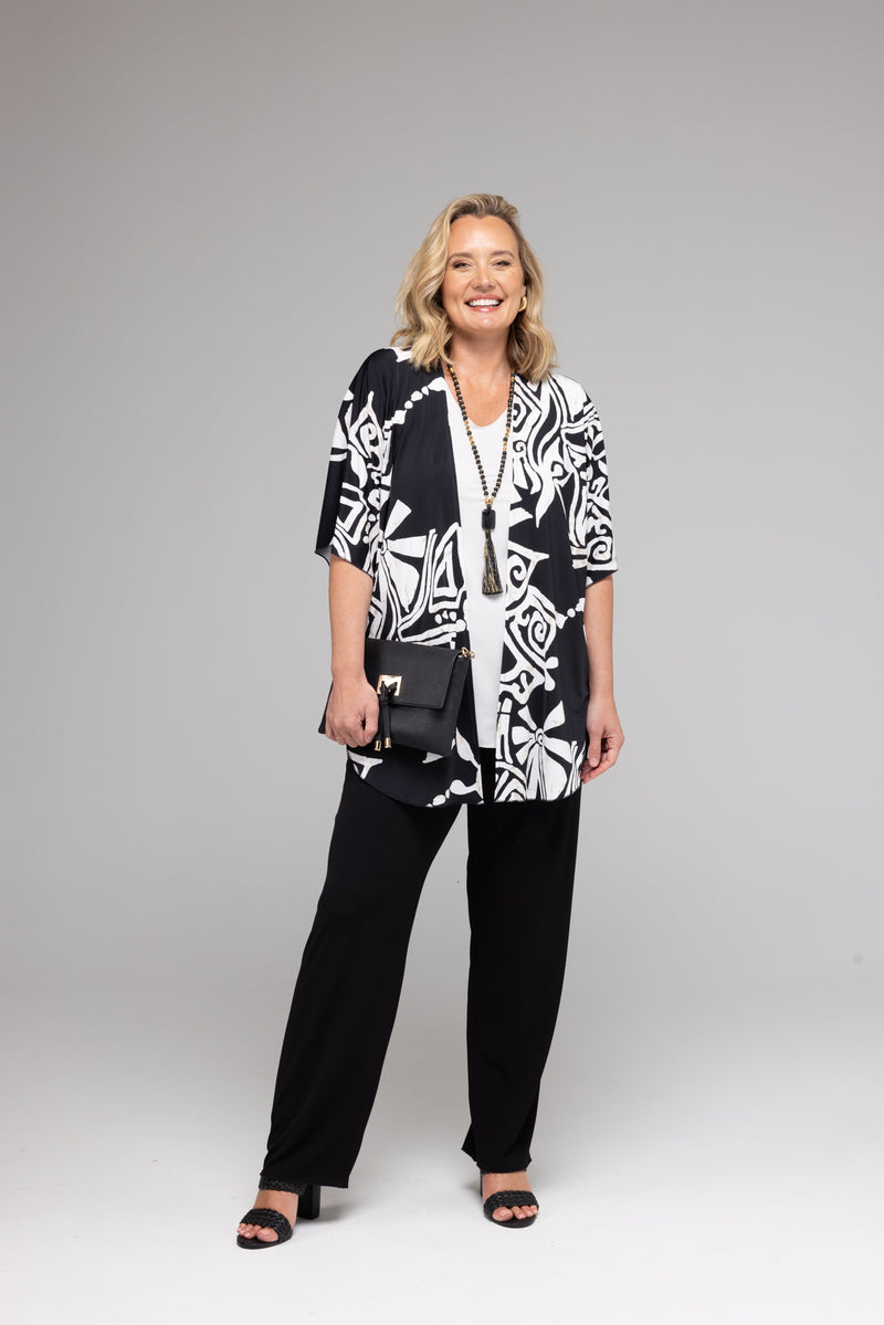 Maori Print Jersey Short Sleeve Kimono