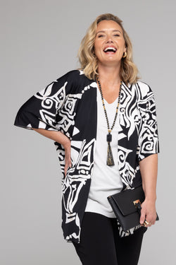 Maori Print Jersey Short Sleeve Kimono