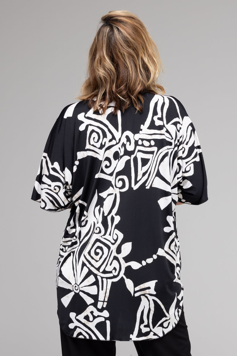 Maori Print Jersey Short Sleeve Kimono