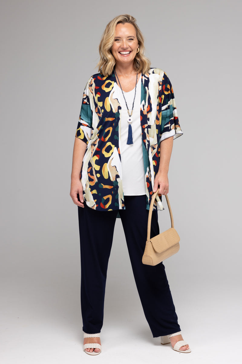 Scramble Print Jersey Short Sleeve Kimono