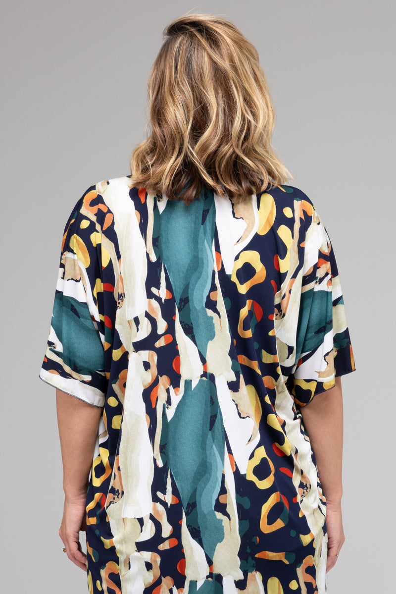 Scramble Print Jersey Short Sleeve Kimono