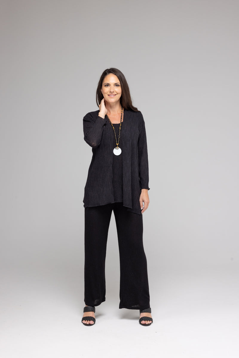 TWIN SET - Black Haven Poly/Rayon Knit Feature Stitched Top + Cardigan