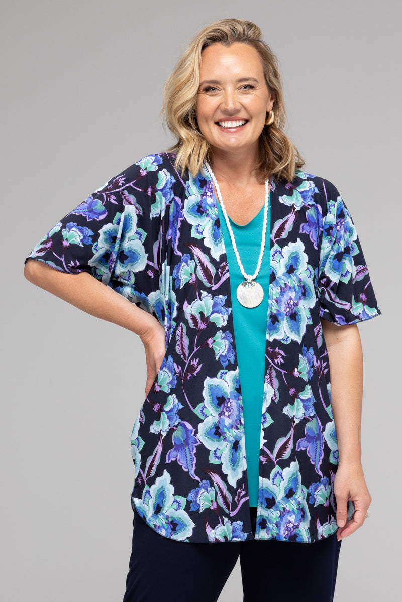 Velvet Print Jersey Short Sleeve Kimono