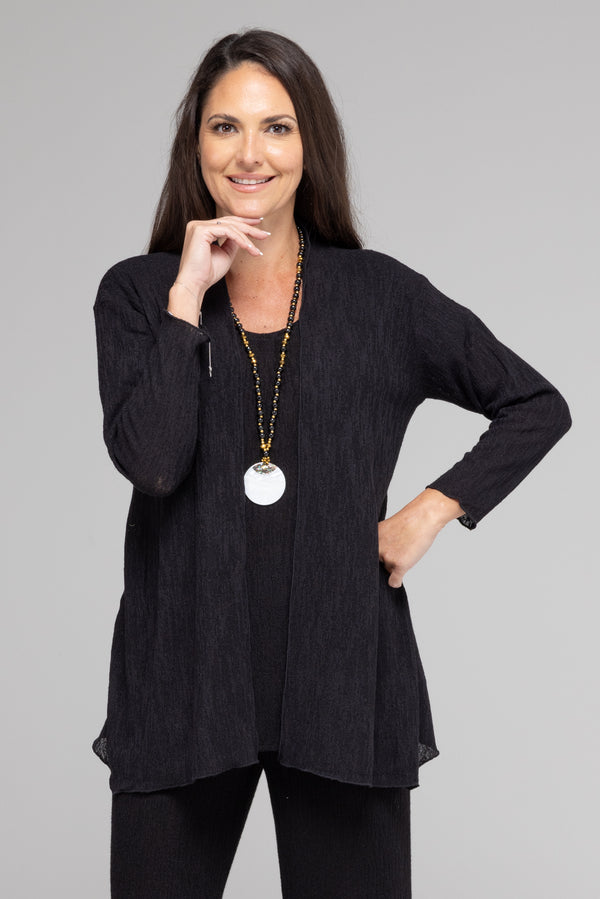 TWIN SET -Black Haven Poly/Rayon Knit Feature Stitched Top + Cardigan