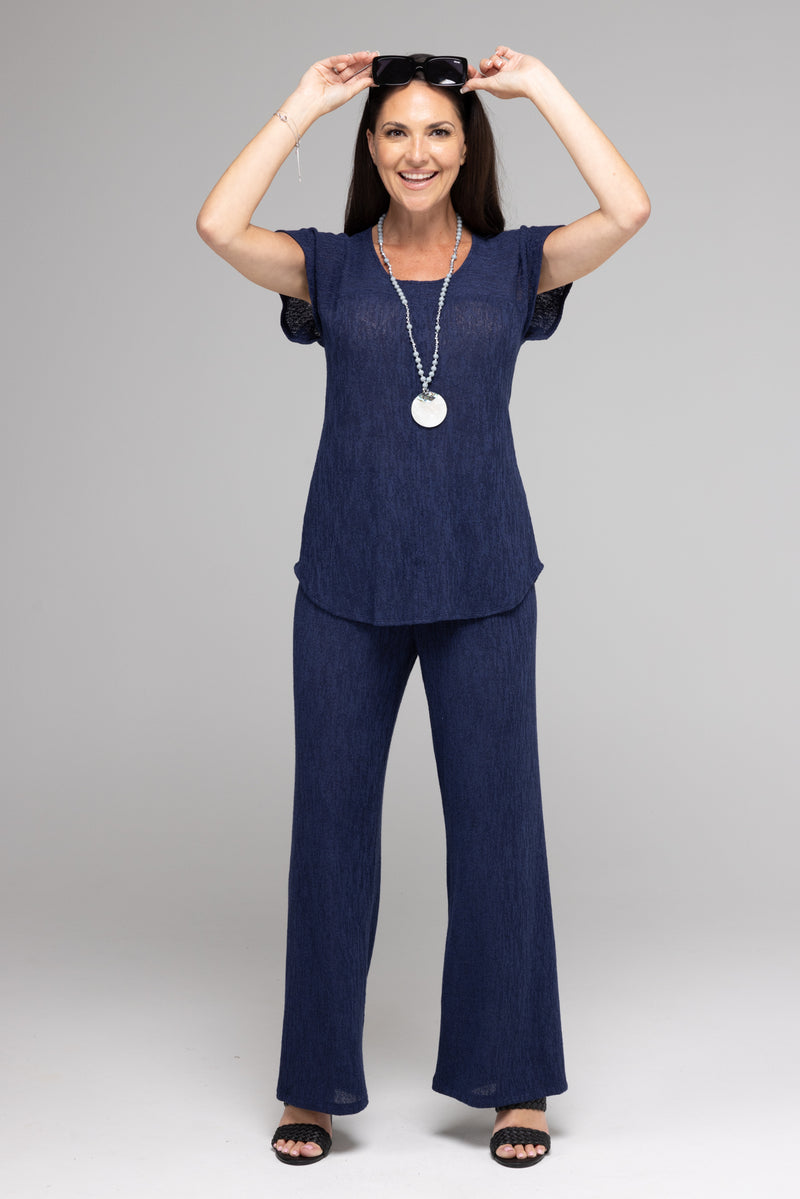 Navy Haven Poly/Rayon Knit Palazzo Pants
