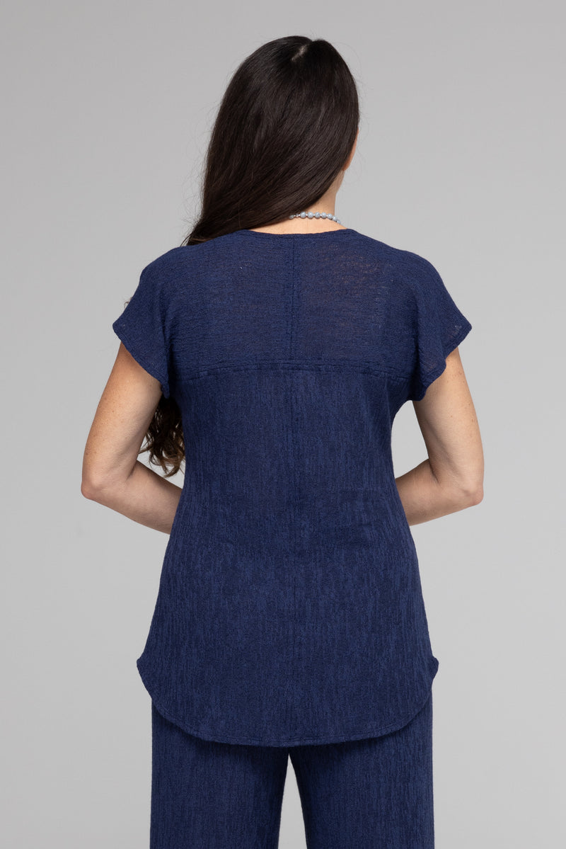 Navy Haven Poly/Rayon Knit Feature Stitched Top