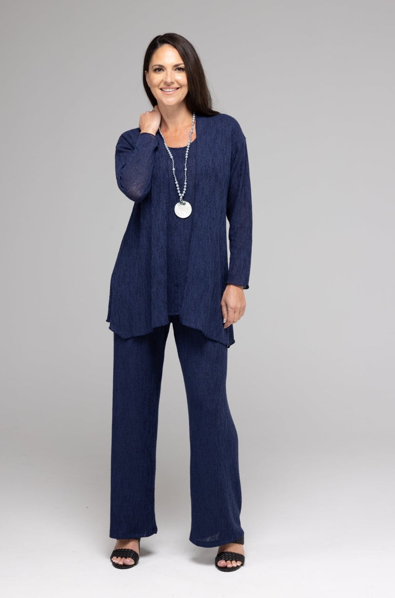TWIN SET -Navy Haven Poly/Rayon Knit Feature Stitched Top + Cardigan