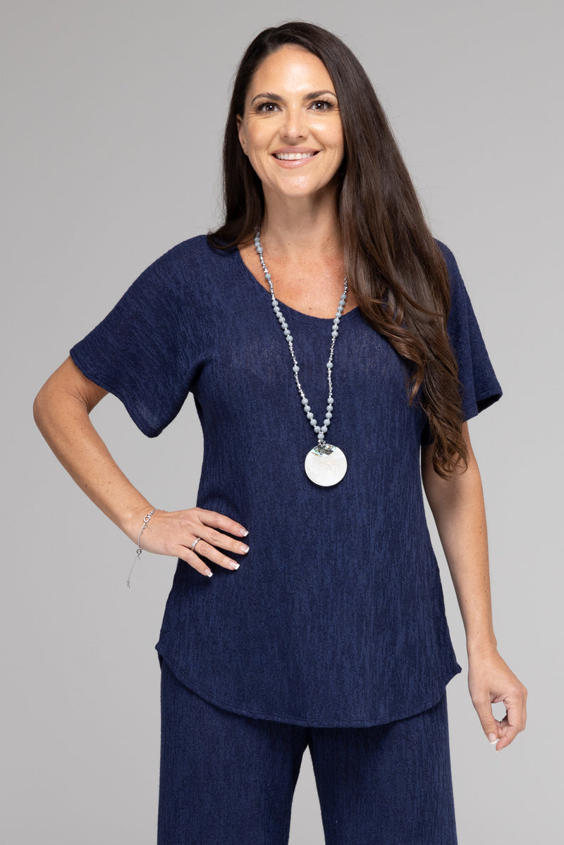 TWIN SET - Navy Haven Poly/Rayon Knit Longer Sleeve top + Cardigan