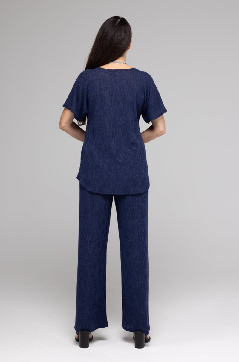 Navy Haven Poly/Rayon Knit Palazzo Pants