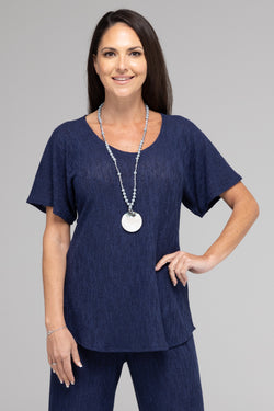 Navy Haven Poly/Rayon Knit Longer Sleeve Top