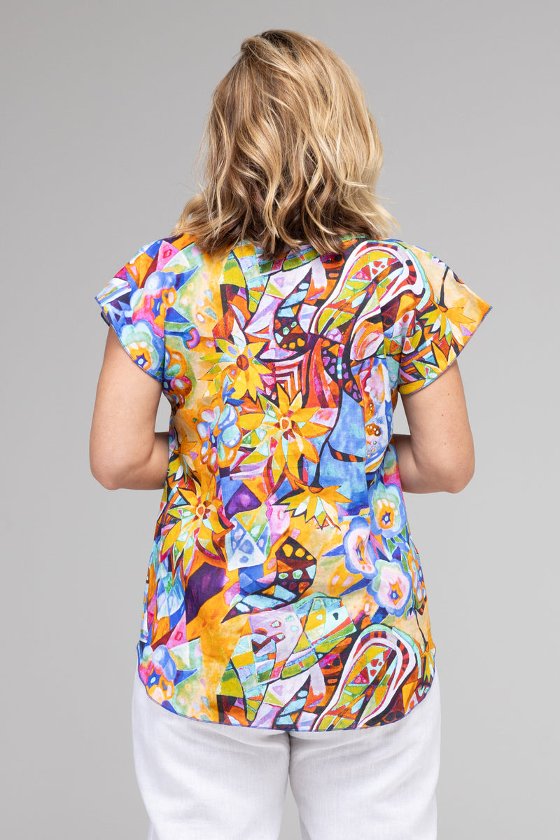 Sunkist Print Short Sleeve 100% Linen Top