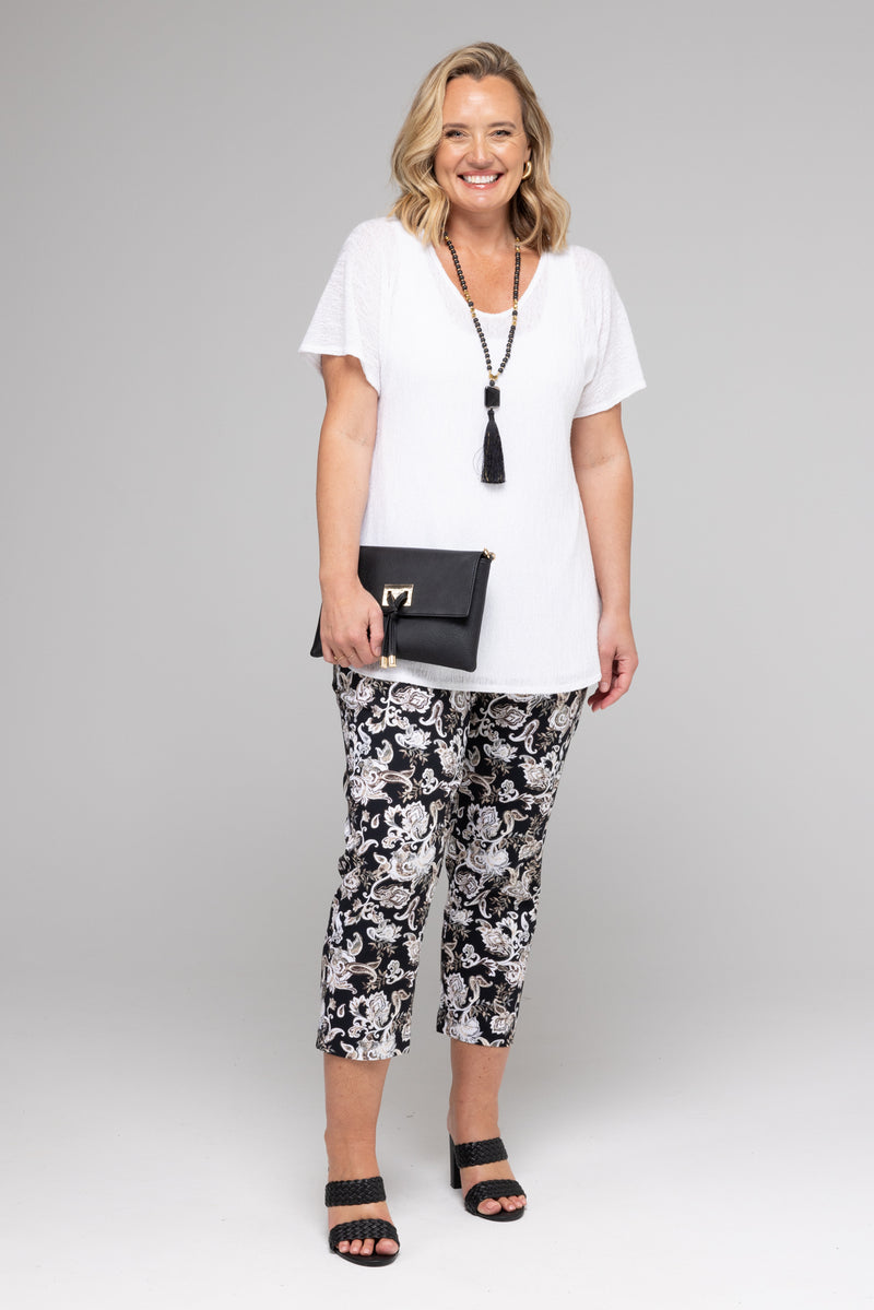 Portofino Print Stretch Rayon Nylon Capri Pants