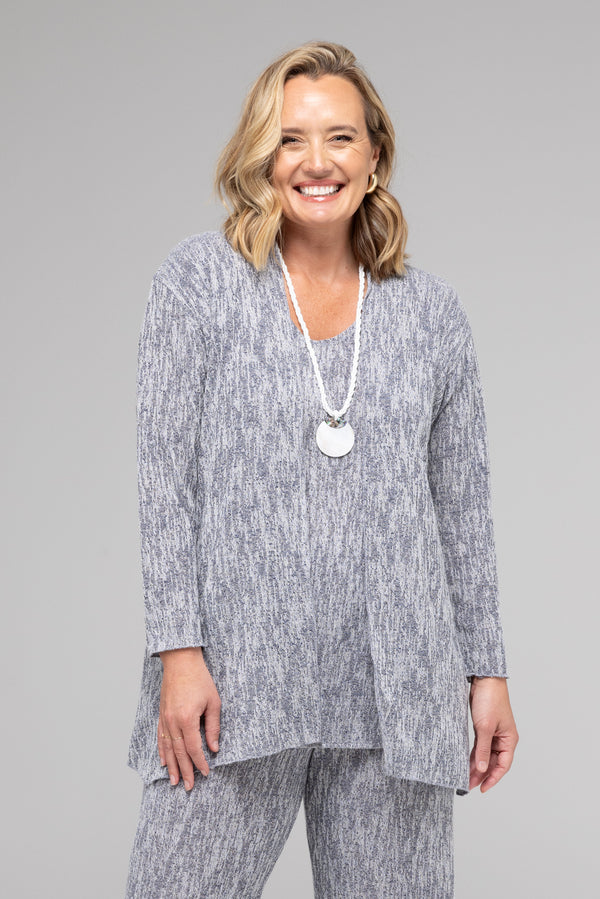 TWIN SET -Ink Haven Poly/Rayon Knit Feature Stitched Top + Cardigan