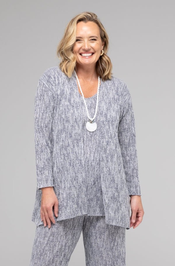 TWIN SET -Ink Haven Poly/Rayon Knit Feature Stitched Top + Cardigan