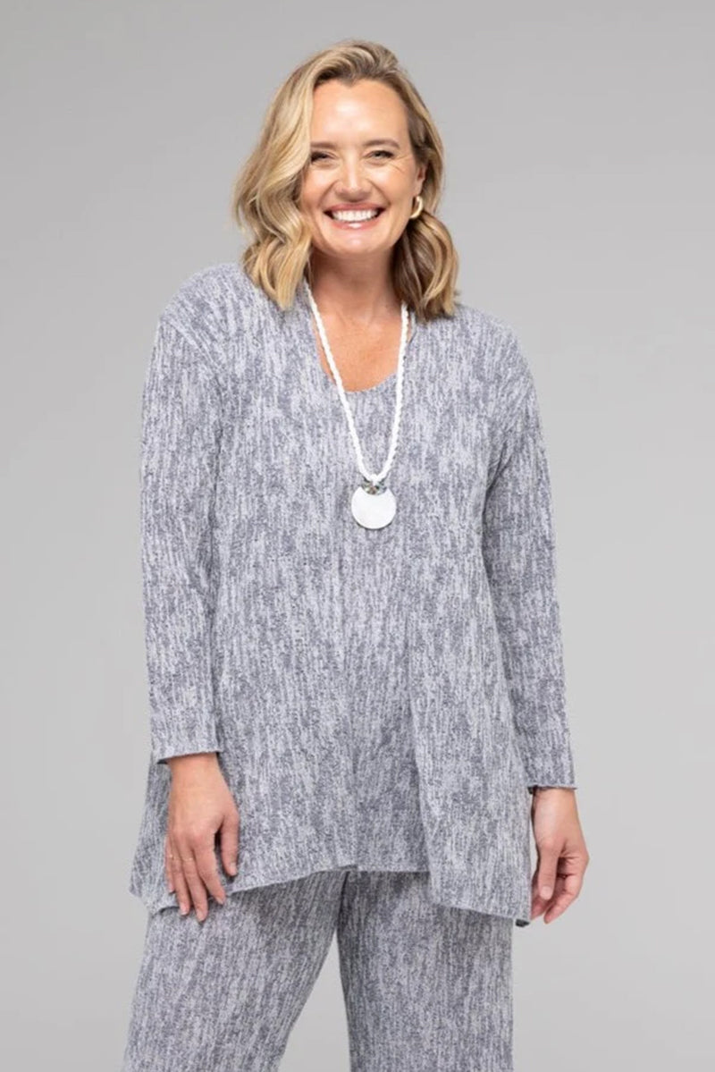 TWIN SET - Ink Haven Poly/Rayon Knit Feature Stitched Top + Cardigan