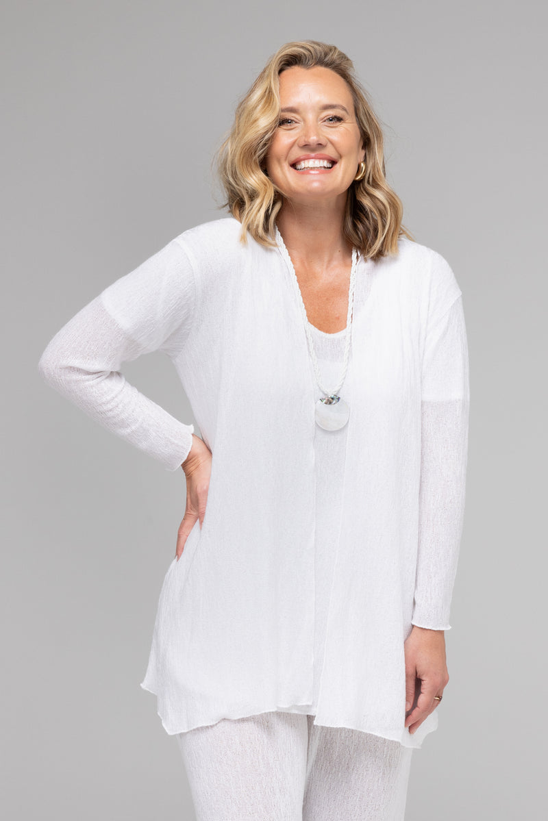 TWIN SET - White Haven Poly/Rayon Knit Longer Sleeve top + Cardigan