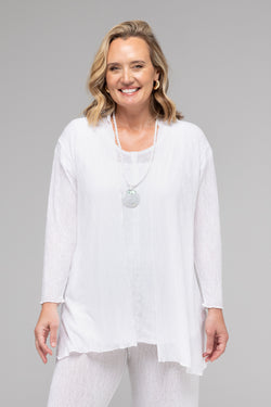 TWIN SET White Haven Poly/Rayon Knit Feature Stitched Top Cardigan