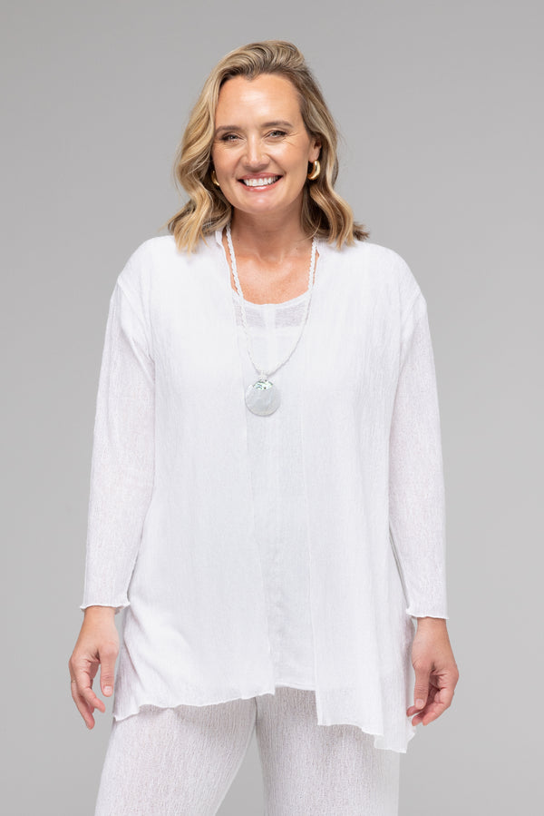 TWIN SET - White Haven Poly/Rayon Knit Feature Stitched Top + Cardigan