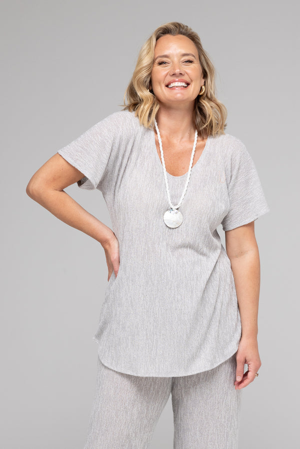 TWIN SET - Silver Haven Poly/Rayon Knit Longer Sleeve top + Cardigan