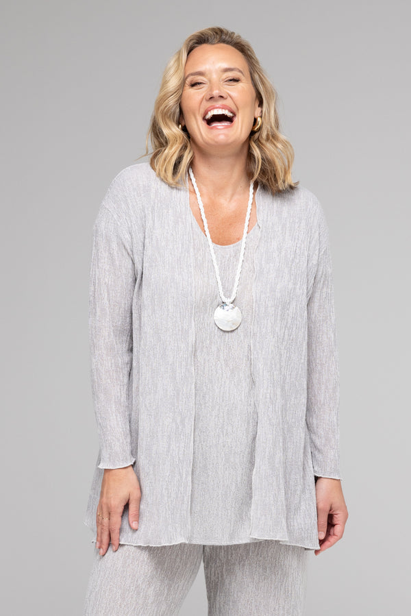 TWIN SET - Silver Haven Poly/Rayon Knit Longer Sleeve top + Cardigan