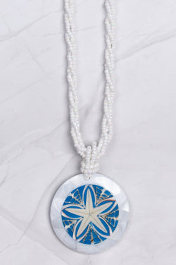 Blue Beaded Starfish Mother of Pearl Pendant Necklace