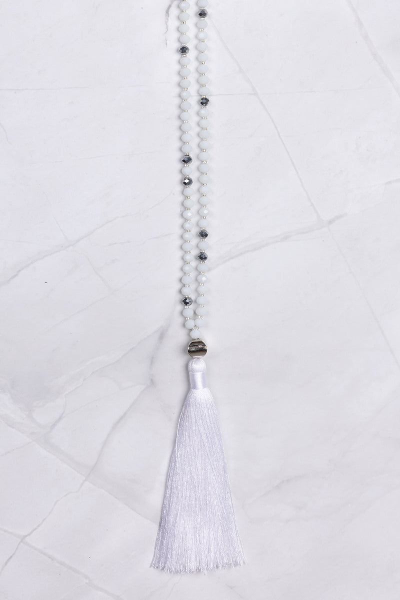 White Silver Pendant Tassel Necklace