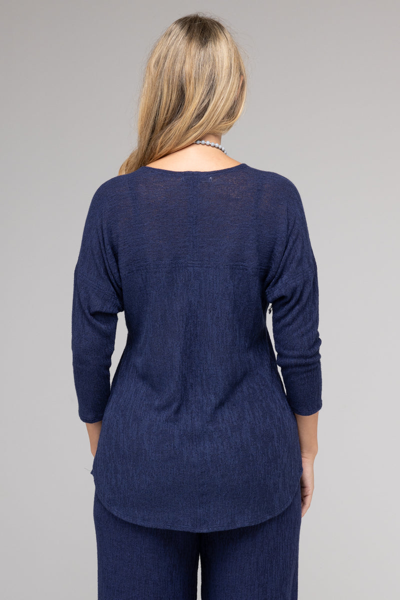 Navy Haven Feature Stitched Poly/Rayon Knit 3/4 Sleeve Top