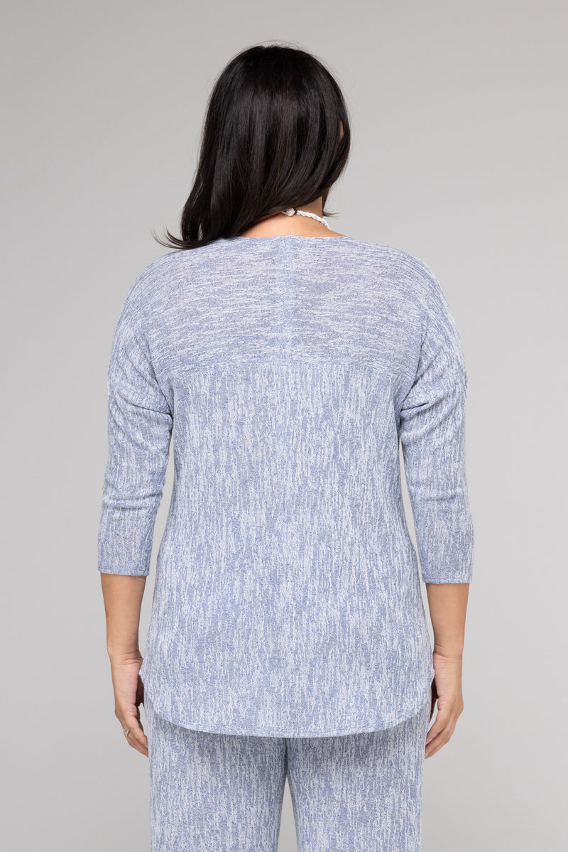 Sky Haven Feature Stitched Poly/Rayon Knit 3/4 Sleeve Top