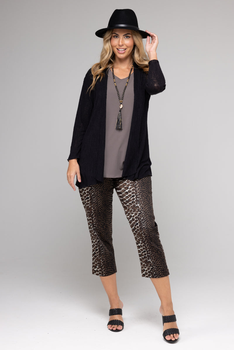 Boa Print Stretch Cotton Sateen Capri Pants