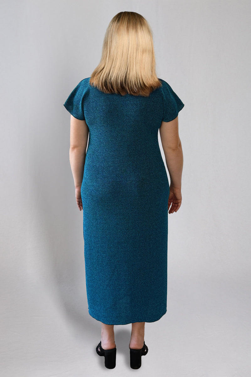 Aqua Short Sleeve Sparkle Jersey Maxi Dress