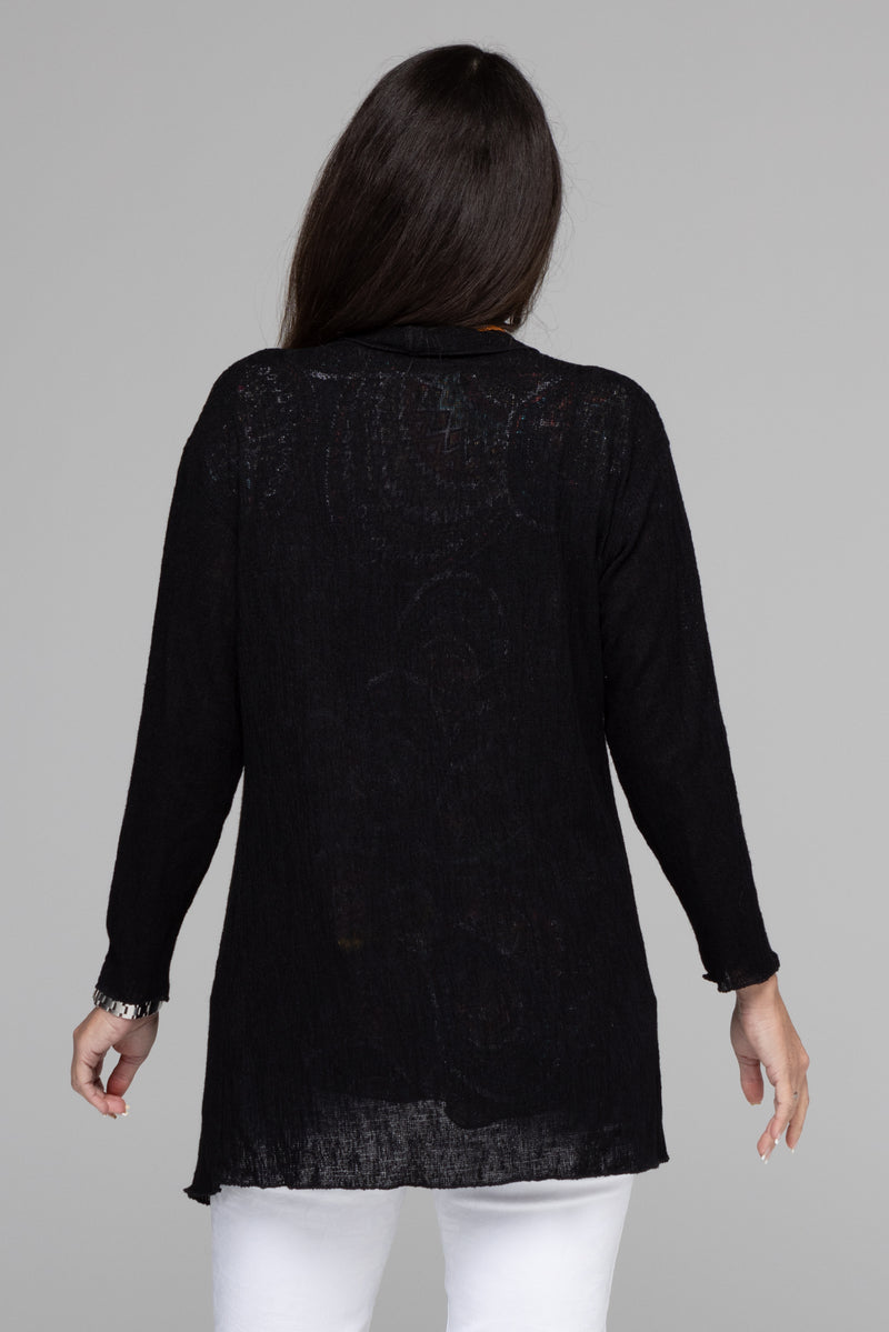 Black Poly Rayon Long Sleeve Cardigan