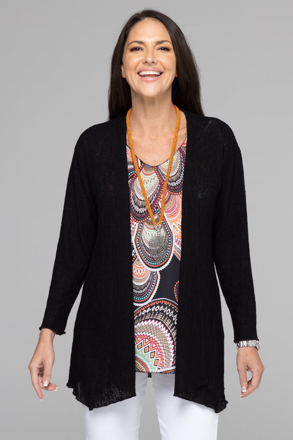 Black Poly Rayon Long Sleeve Cardigan